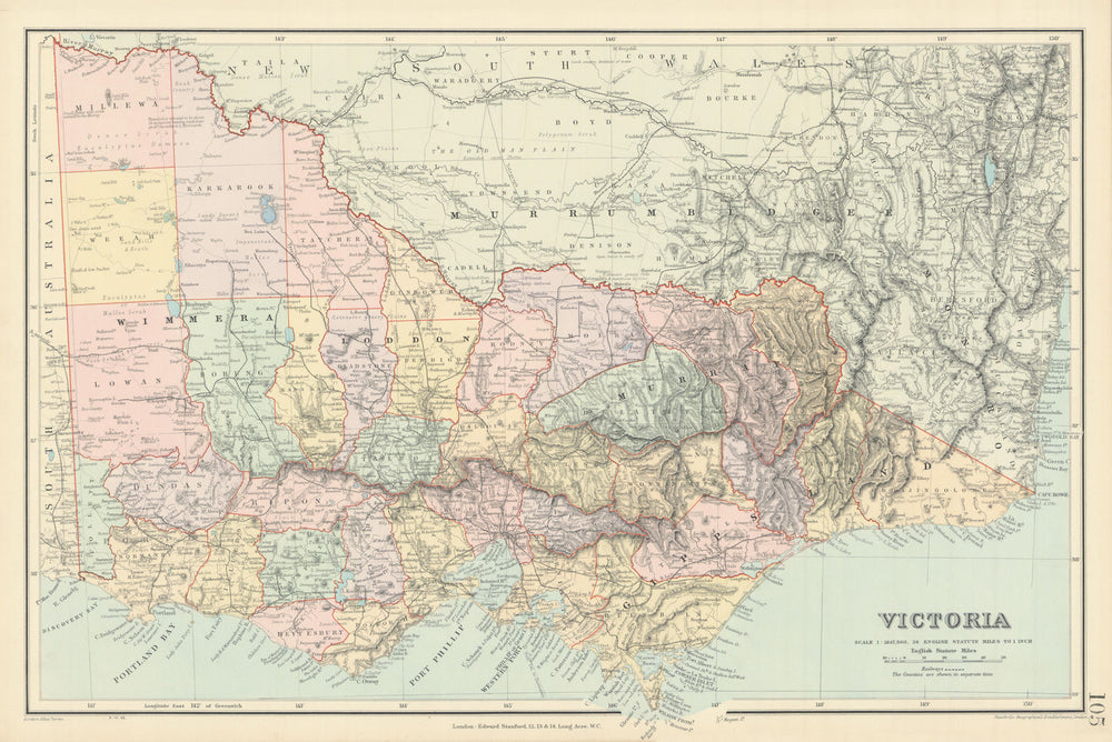 Victoria, Australia. Explorers routes. Landscape observations. STANFORD 1904 map