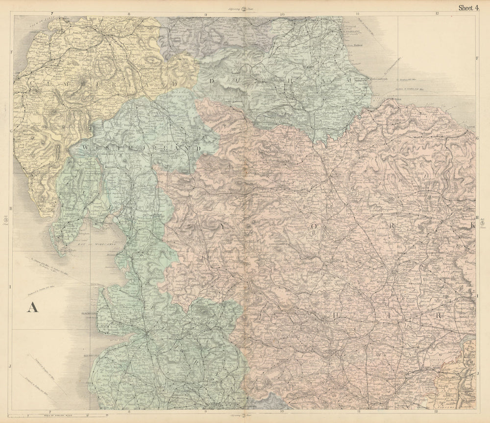 Northern England. Lake District Pennines Yorkshire Dales & Moors. BACON 1883 map