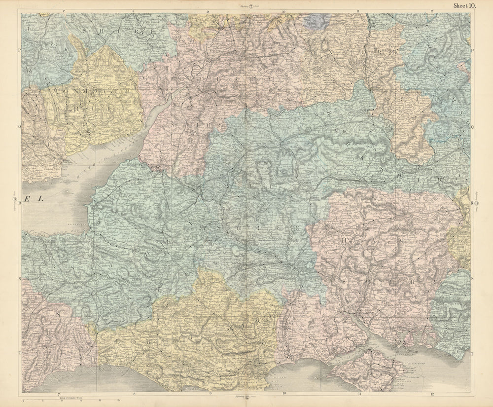 South central England. Cotswolds Wessex/South Downs Thames Valley BACON 1883 map
