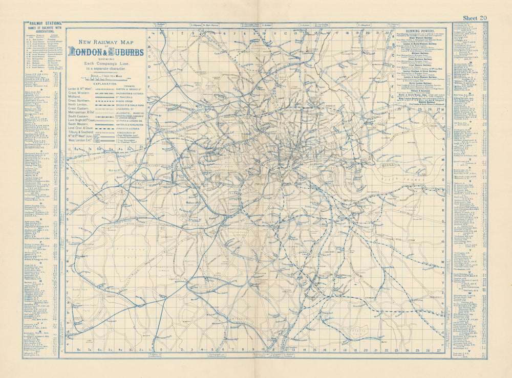 LONDON Rail & Underground Tube map antique map by GW BACON 1883 old