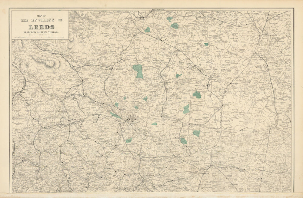 LEEDS & environs antique map. Halifax Bradford York Wakefield. BACON 1883