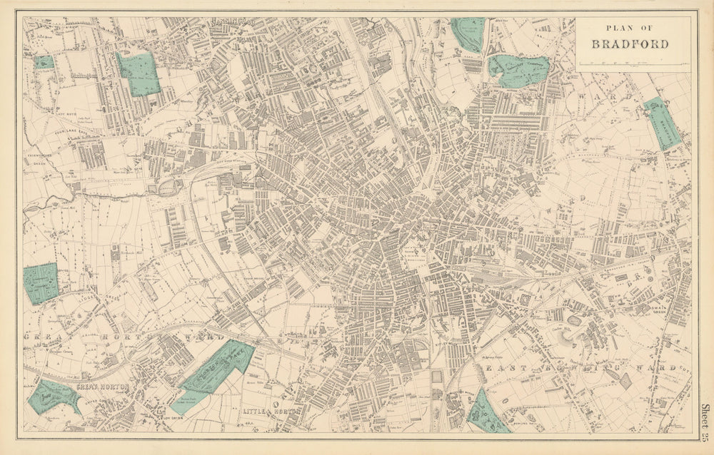BRADFORD Manningham Undercliff Horton Bowling town city plan GW BACON 1883 map