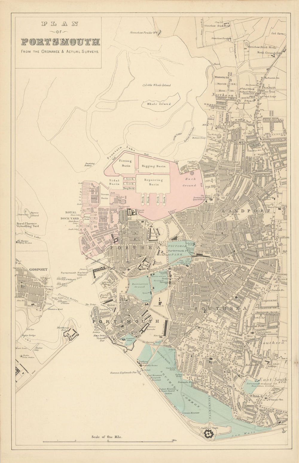 PORTSMOUTH Portsea Southsea Landport Gosport town city plan GW BACON 1883 map