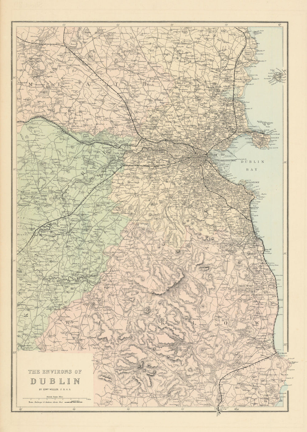 DUBLIN & environs. Meath Kildare Wicklow. Antique map by GW BACON 1883 old