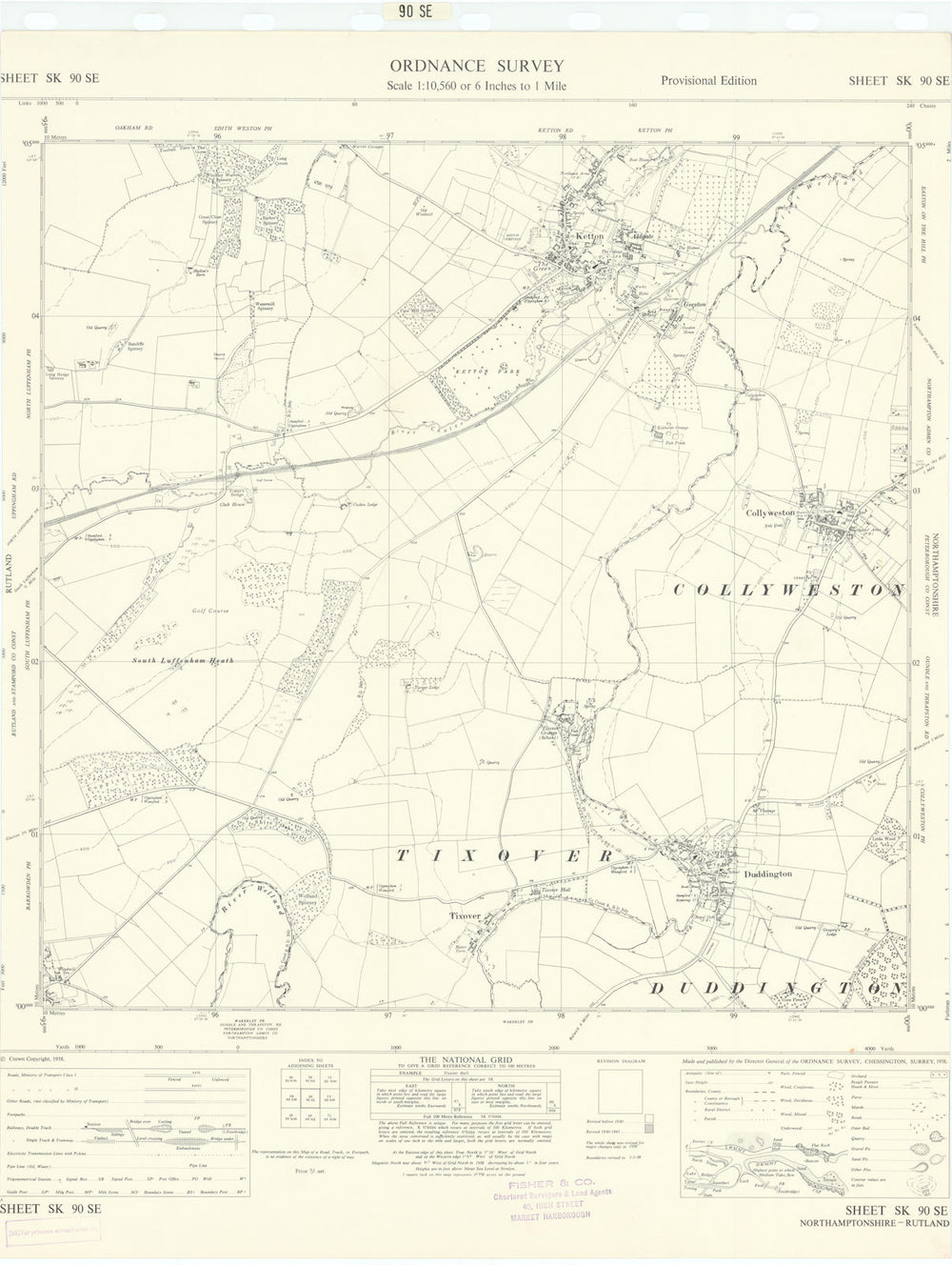 Ordnance Survey SK90SE Northants Tixover Collyweston Duddington Ketton 1958 map