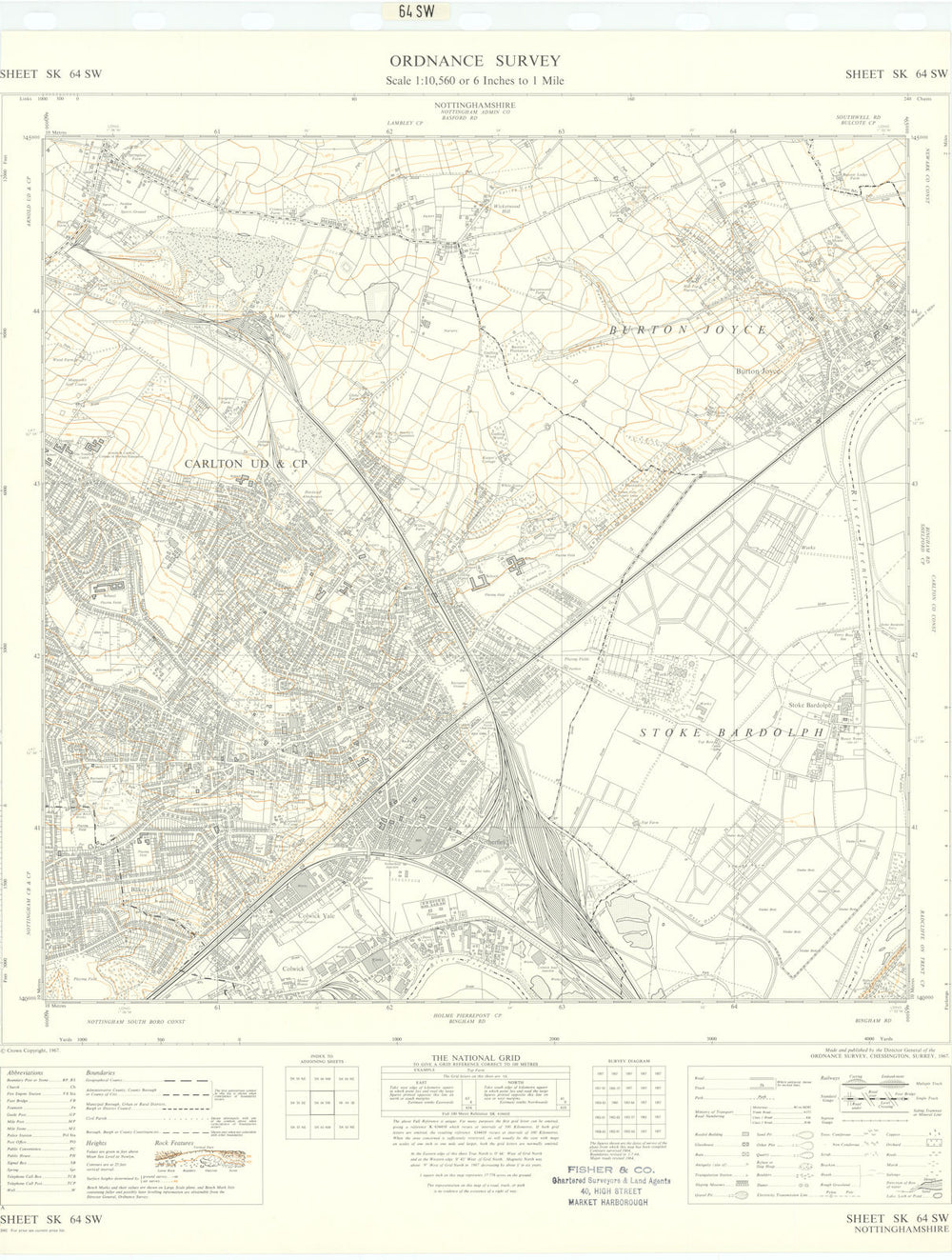 Ordnance Survey SK64SW Notts Carlton Burton Joyce Stoke Bardolph 1967 old map