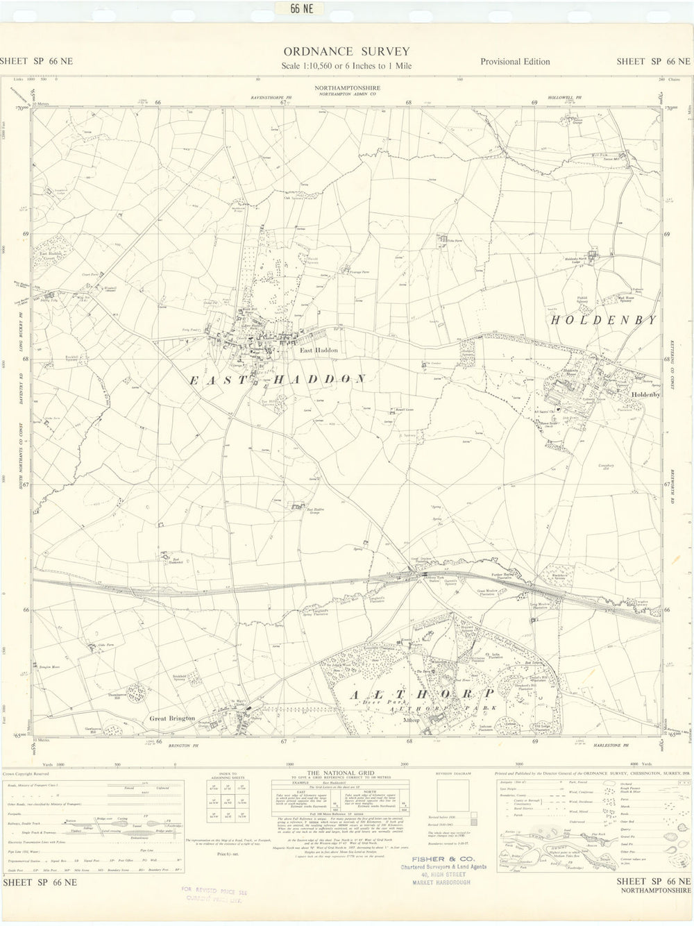 Ordnance Survey SP66NE Northants East Haddon Holdenby Althorp Brington 1958 map