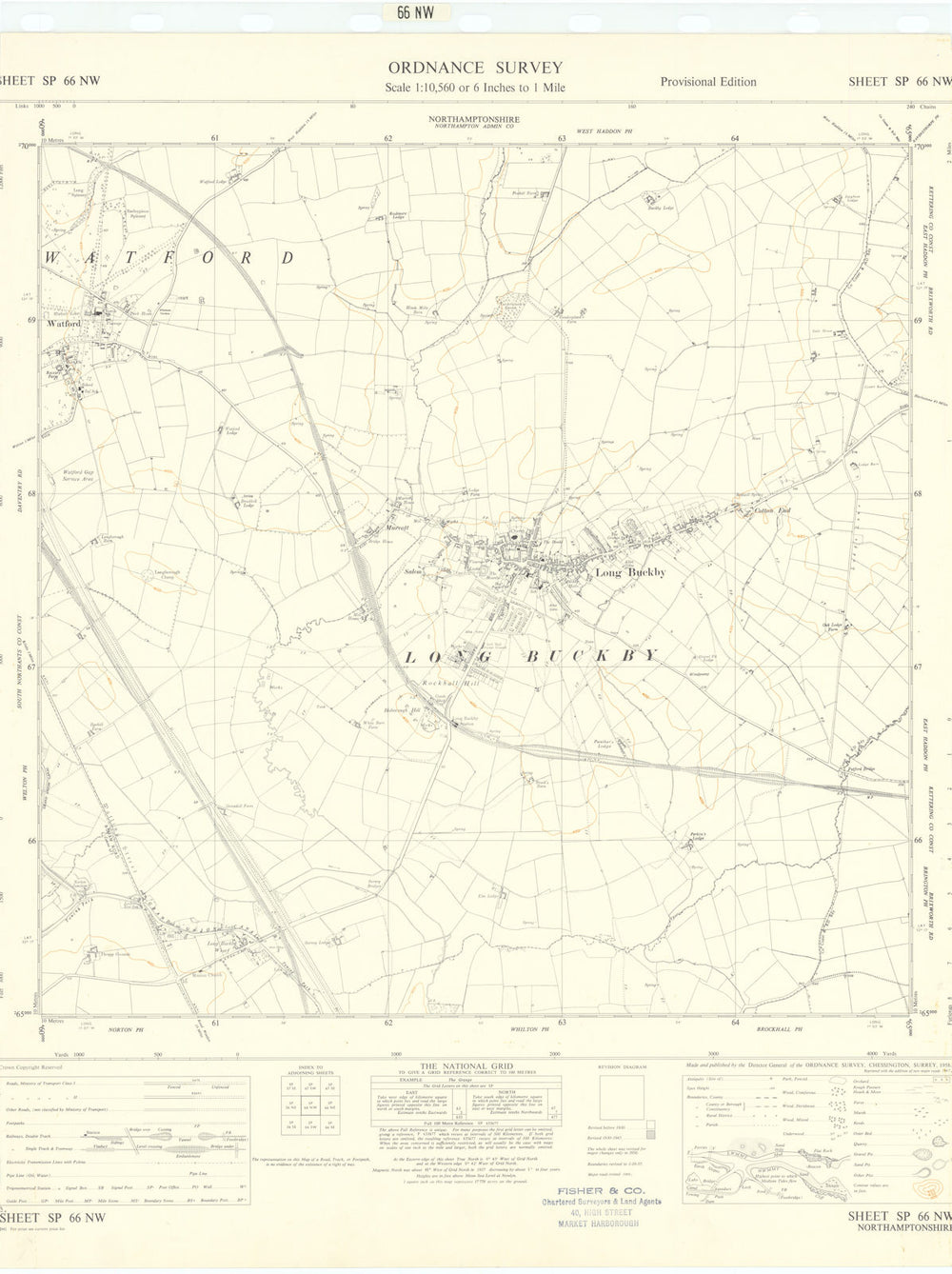 Ordnance Survey Sheet SP66NW Northamptonshire Long Buckby Watford 1958 old map