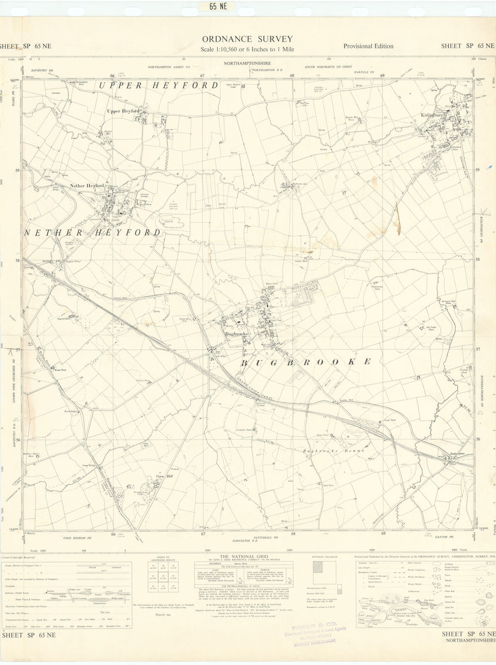 Ordnance Survey SP65NE Northants Kislingbury Nether Heyford Bugbrooke 1958 map