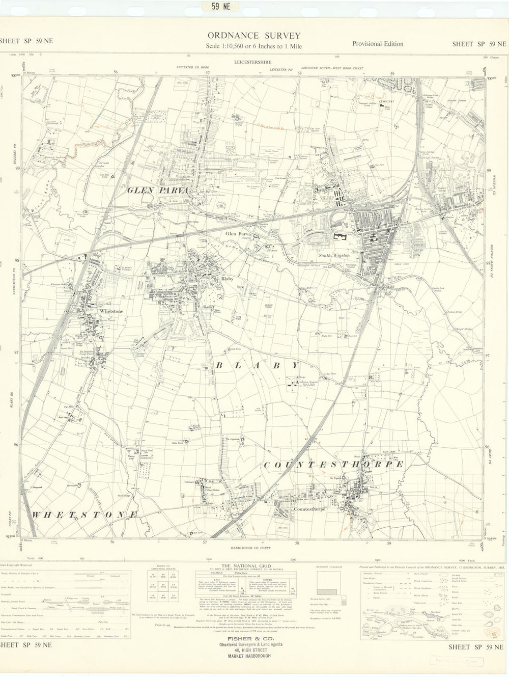 Ordnance Survey SP59NE Leicester Blaby Countesthorpe Wigston Glen Parva 1955 map