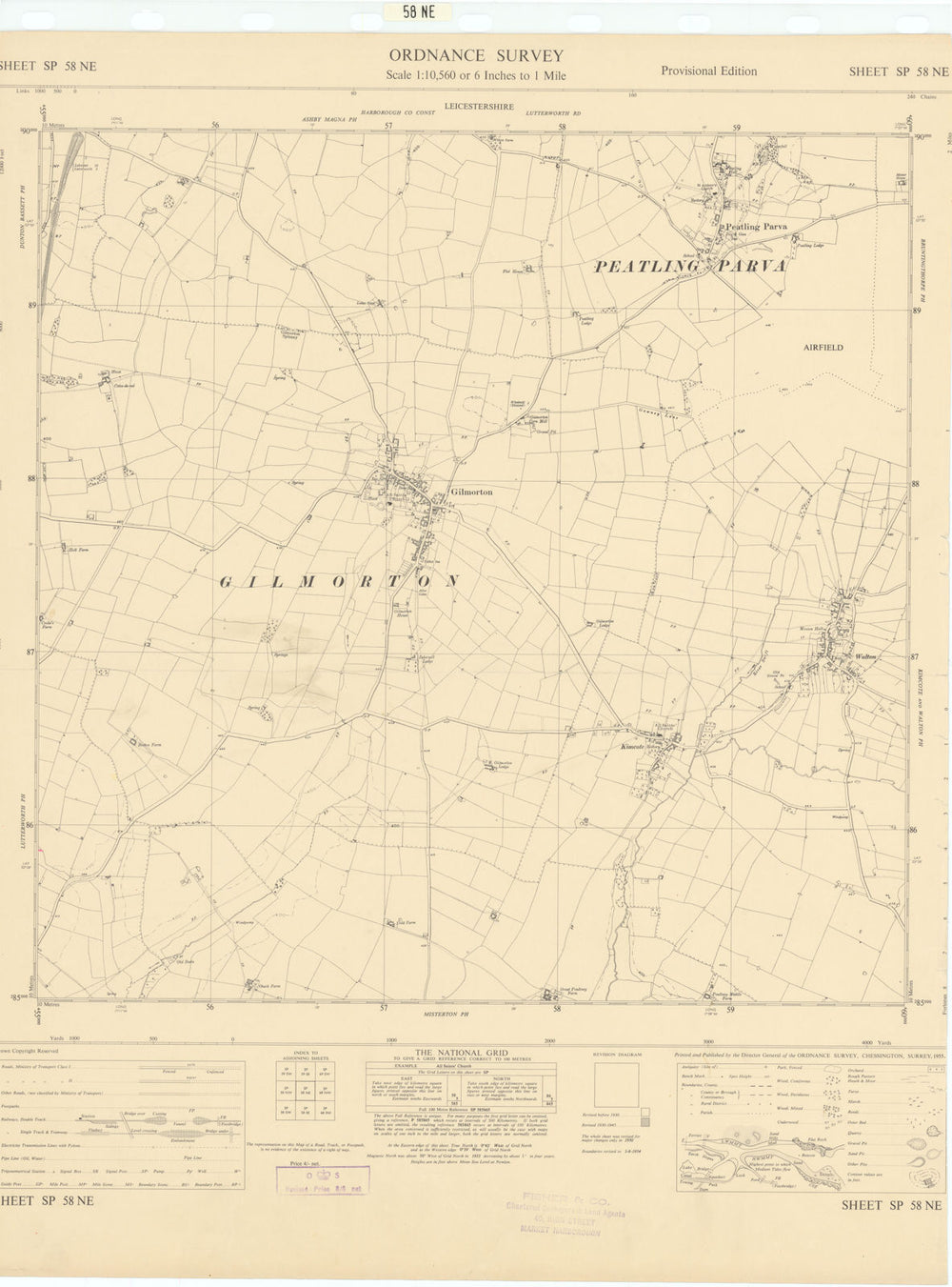 Ordnance Survey SP58NE Leicestershire Gilmorton Walton Peatling Parva 1955 map