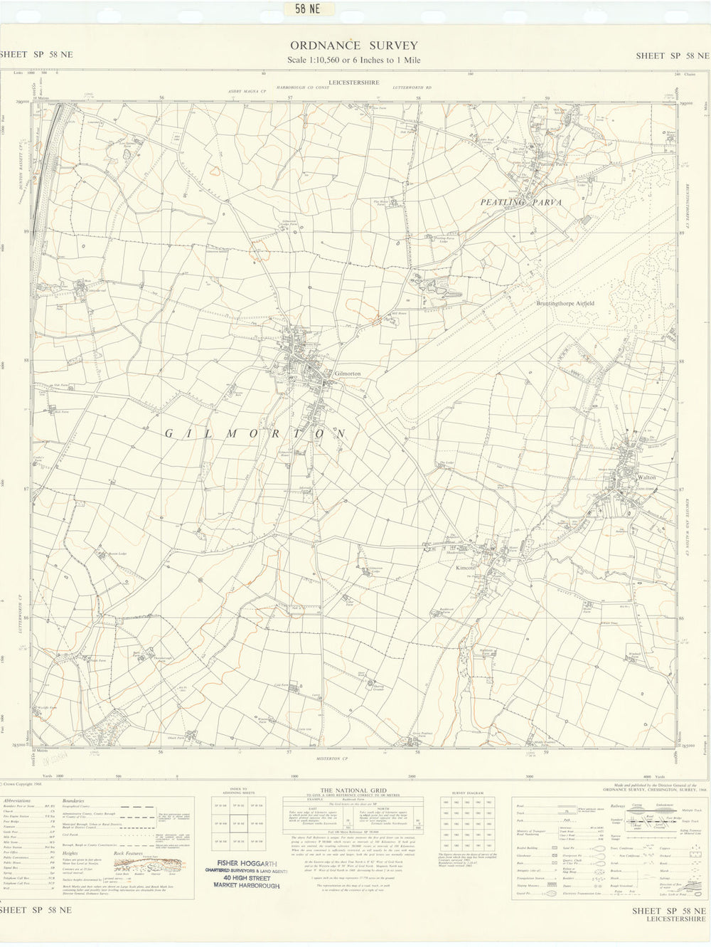 Ordnance Survey SP58NE Leicestershire Gilmorton Walton Peatling Parva 1968 map