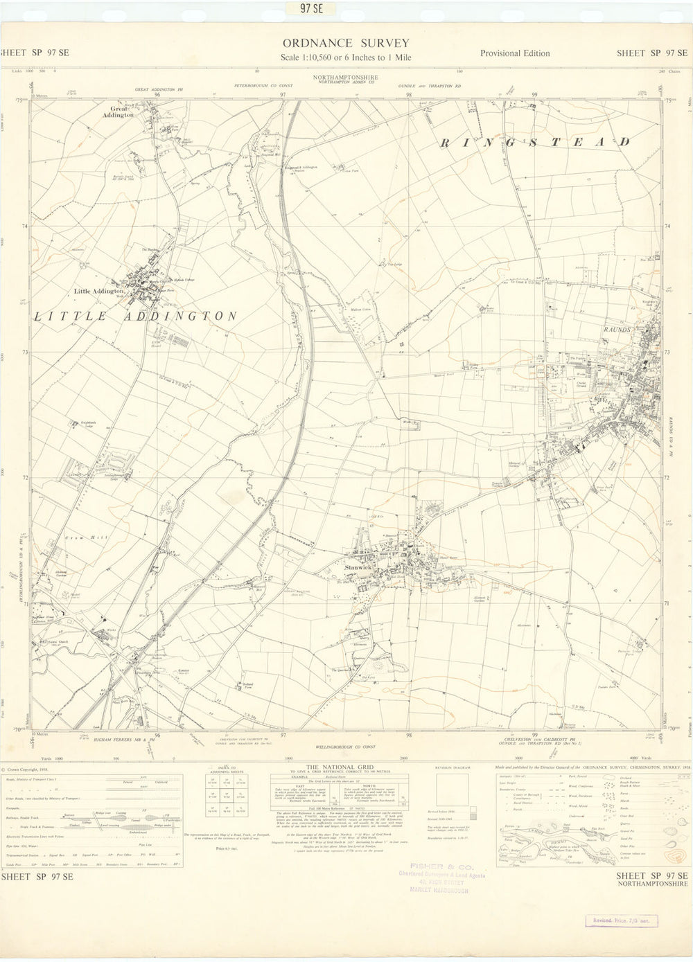 Ordnance Survey SP97SE Northants Raunds Stanwick Little/Great Addington 1958 map