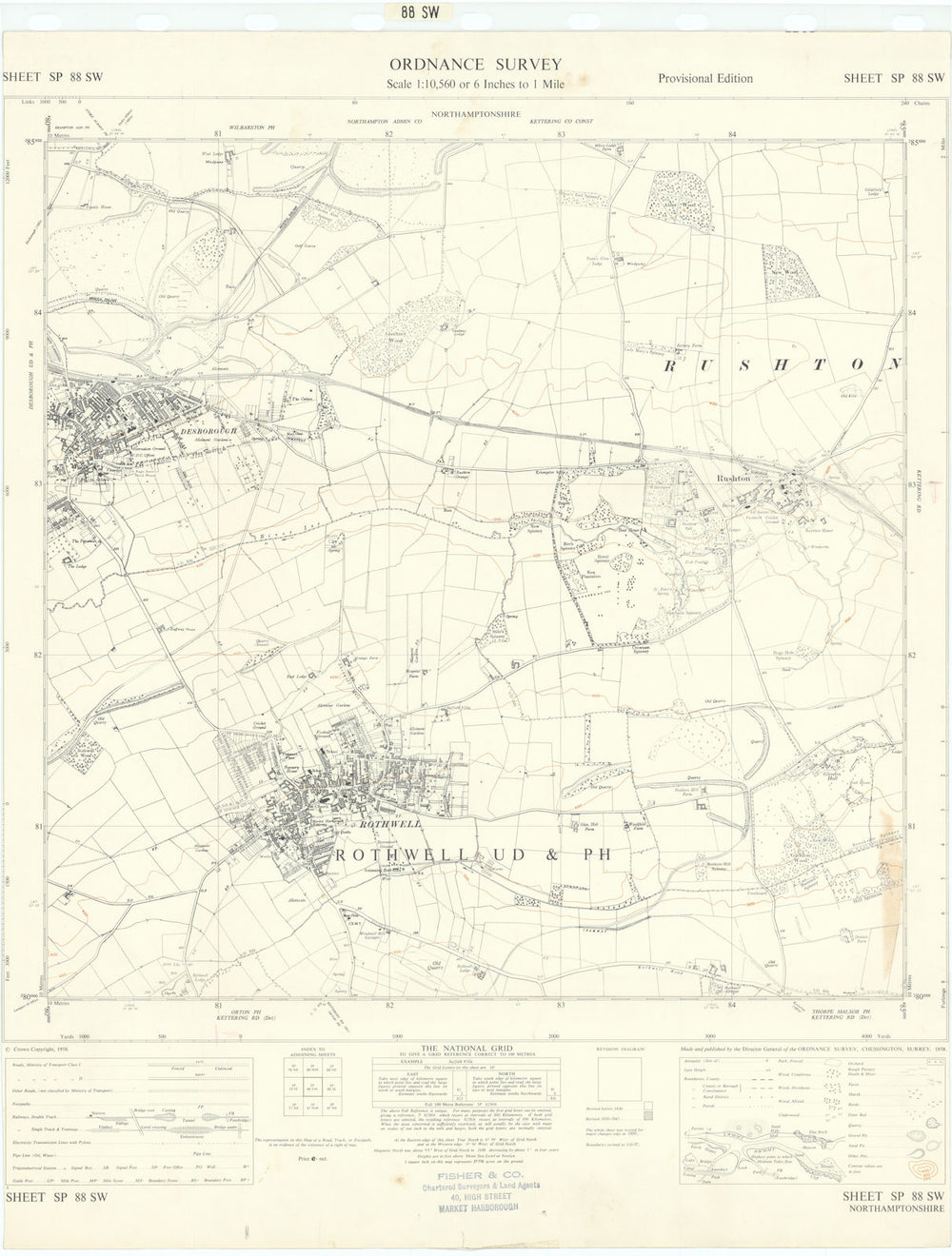 Ordnance Survey SP88SW Northamptonshire Rothwell Desborough Rushton 1958 map