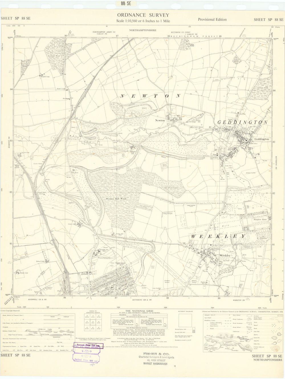 Ordnance Survey SP88SE Northamptonshire Kettering Geddington Weekley 1958 map
