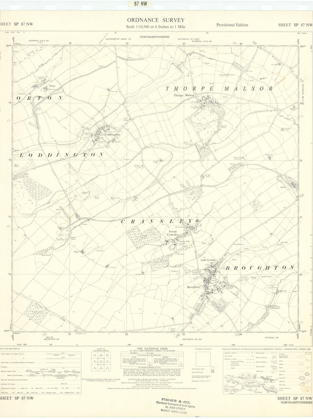 Ordnance Survey SP87NW Northants Broughton Thorpe Malson Loddington 1958 map