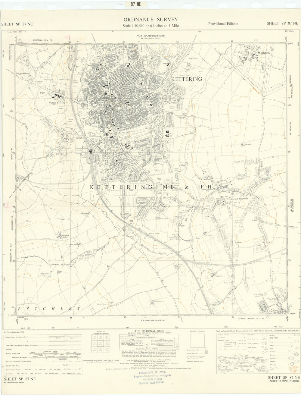Ordnance Survey SP87NE Northamptonshire Kettering Barton Seagrave 1958 old map
