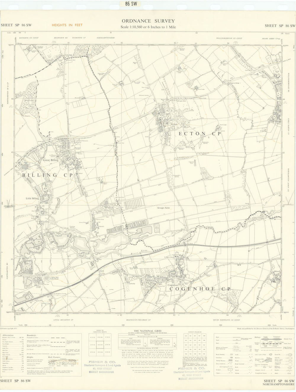 Ordnance Survey SP86SW Northampton Great/Little Billing Cogenhoe Ecton 1970 map