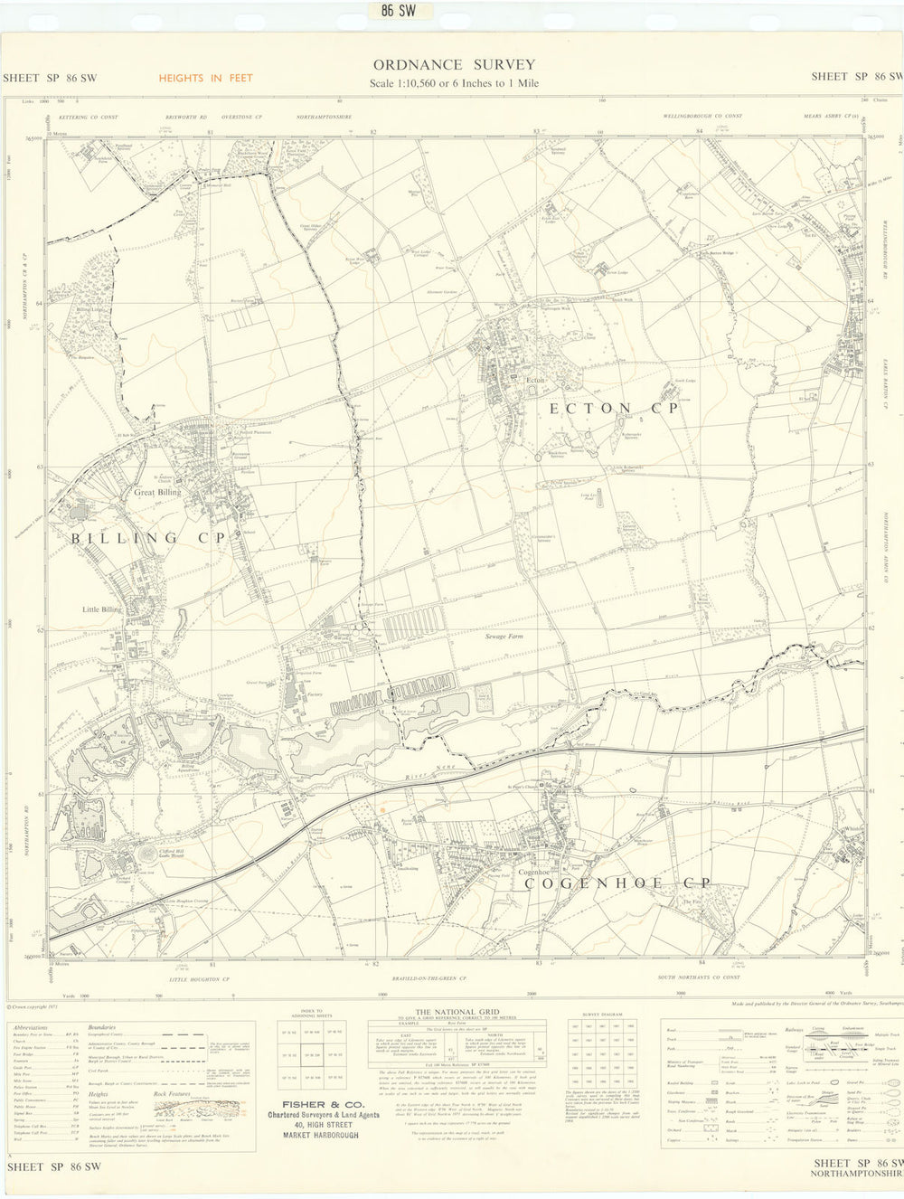 Ordnance Survey SP86SW Northampton Great/Little Billing Cogenhoe Ecton 1970 map