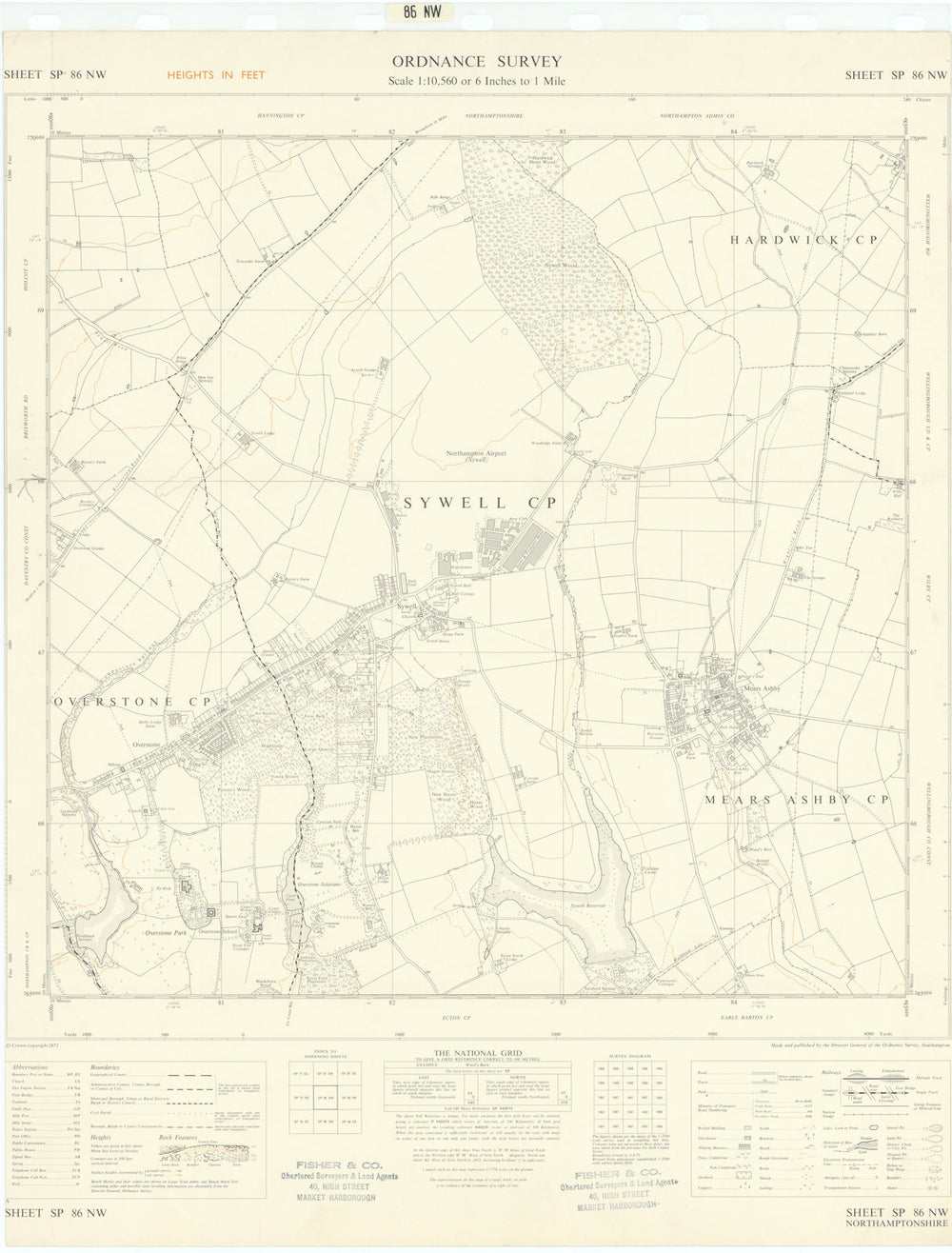 Ordnance Survey SP86NW Northamptonshire Sywell Overstone Mears Ashby 1971 map