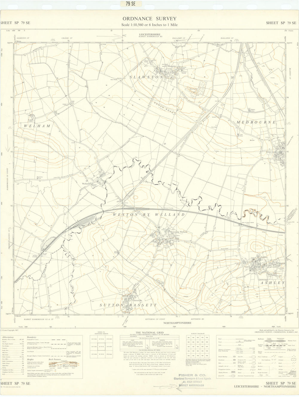 Ordnance Survey SP79SE Leics Ashley Weston Slawston Sutton Bassett 1967 map