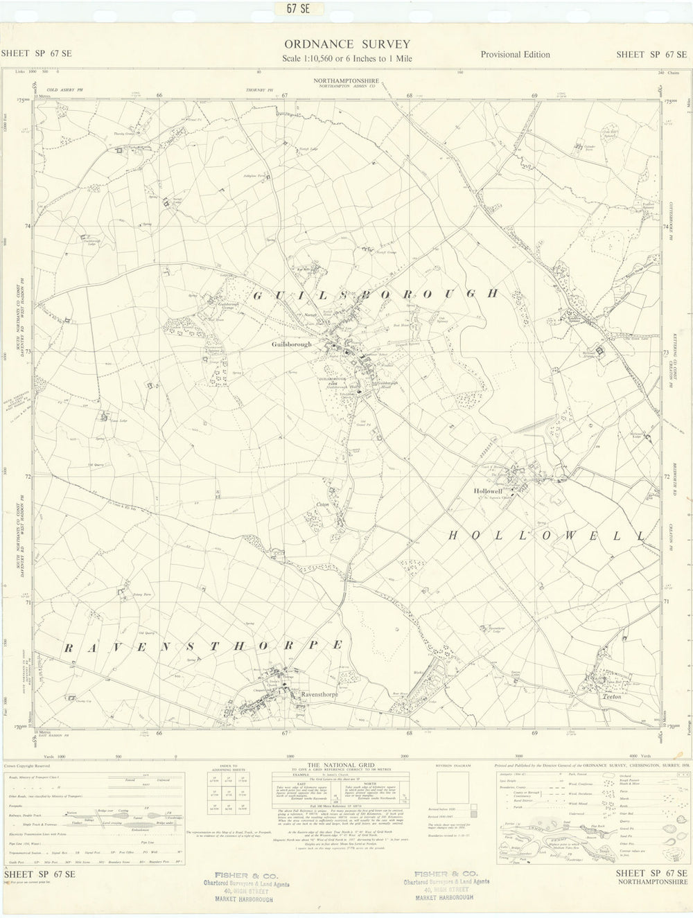 Ordnance Survey SP67SE Northants Guildsborough Ravensthorpe Hollowell 1958 map