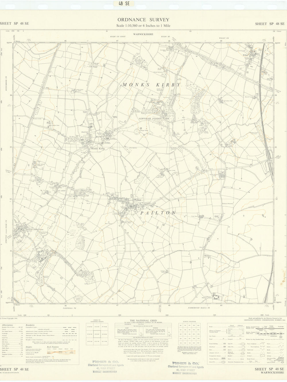 Ordnance Survey SP48SE Warks Pailton Monks Kirby Stretton under Fosse 1966 map