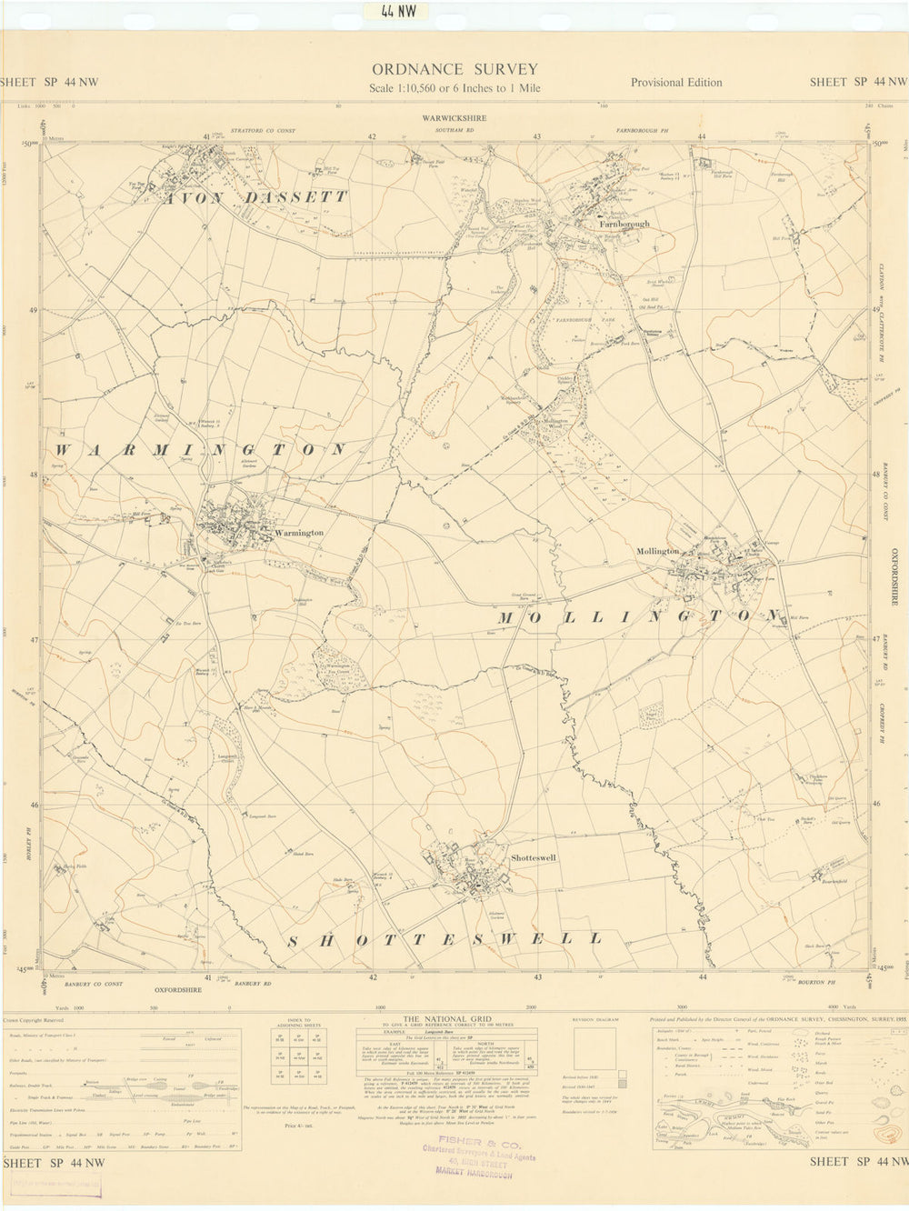 Ordnance Survey SP44NW Warks Mollington Warmington Shotteswell 1955 old map