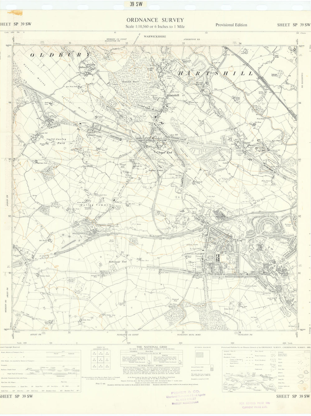Ordnance Survey Sheet SP39SW Warwickshire Stockingford Hartshill 1955 old map