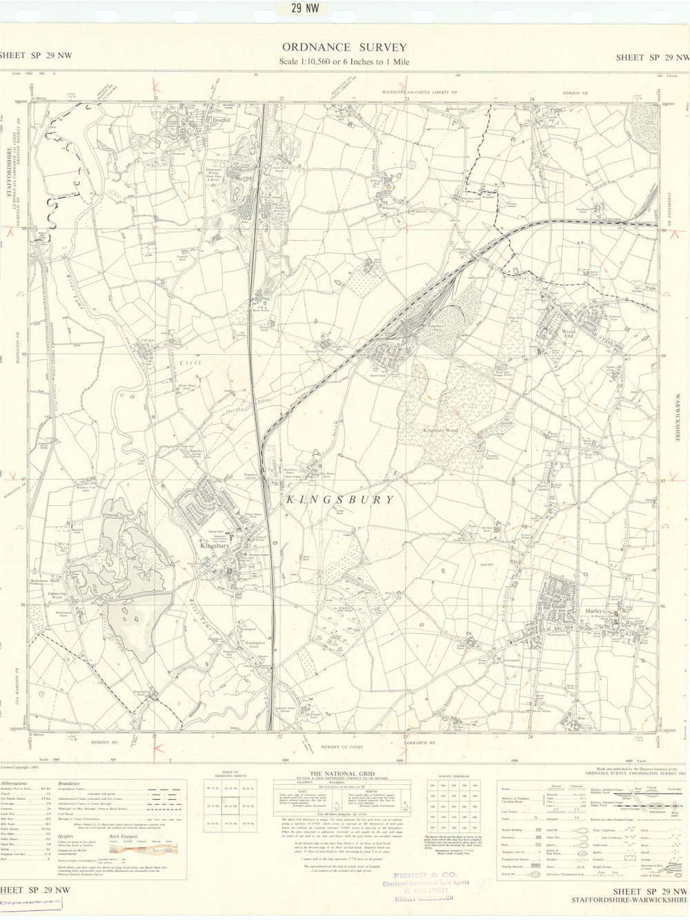 Ordnance Survey SP29NW Warks/Staffs Kingsbury Hurley Wood End Dosthill 1965 map