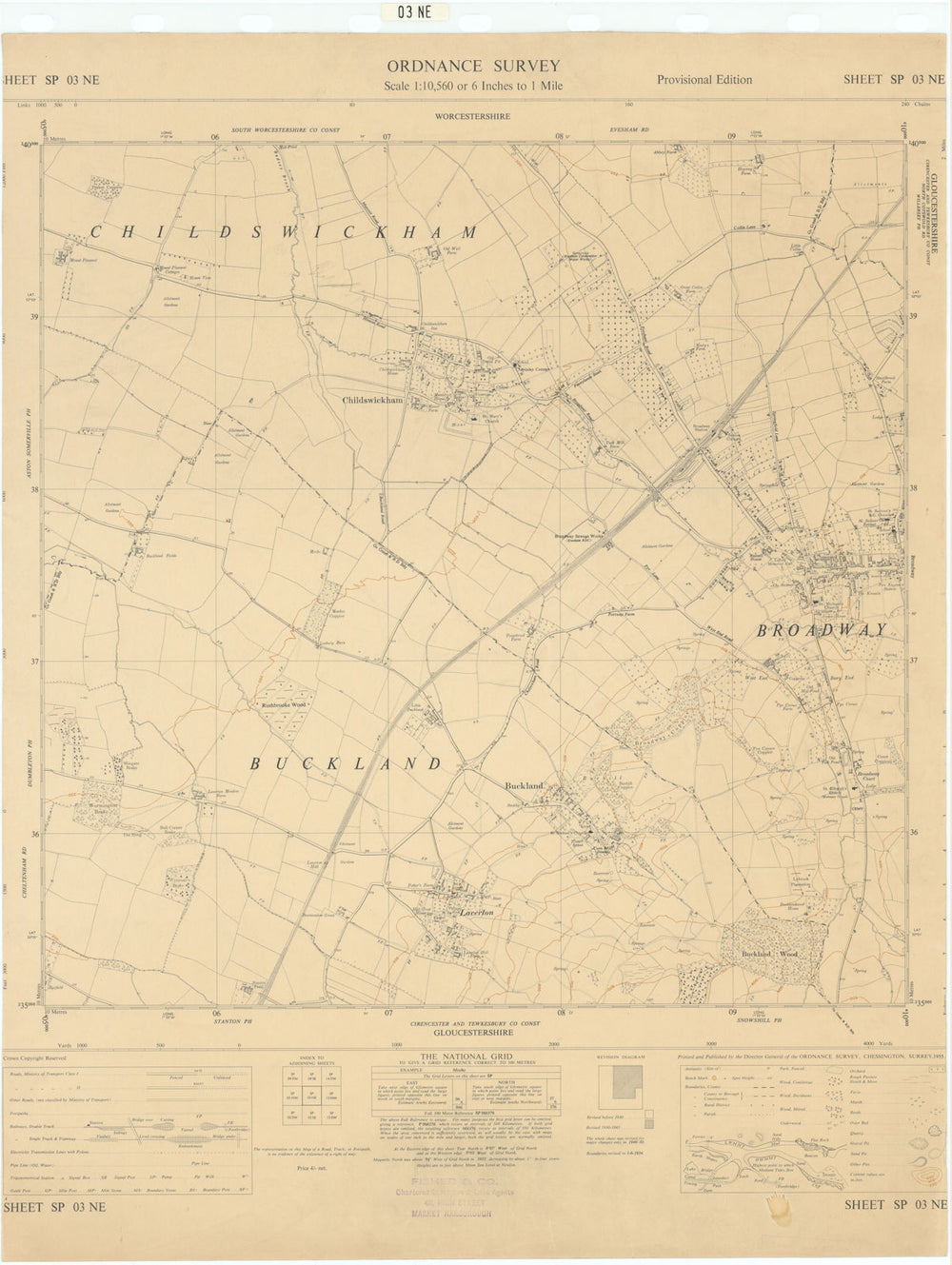 Ordnance Survey SP03NE Cotswolds Broadway Childswickham Buckland 1955 map