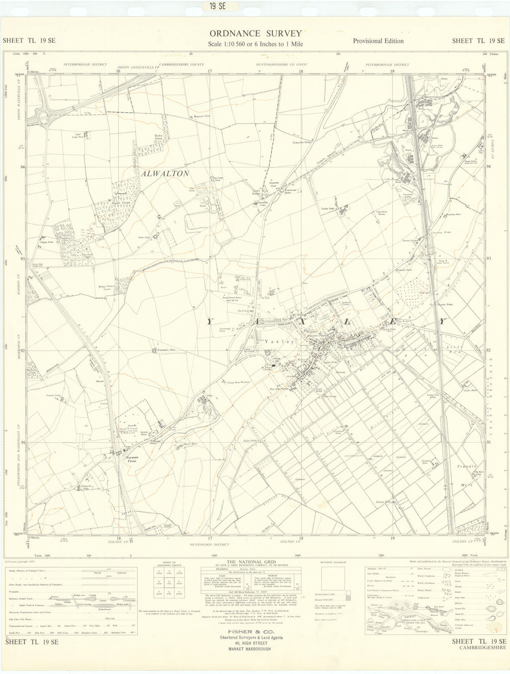 Ordnance Survey Sheet TL19SE Cambridgeshire Yaxley 1958 old vintage map chart