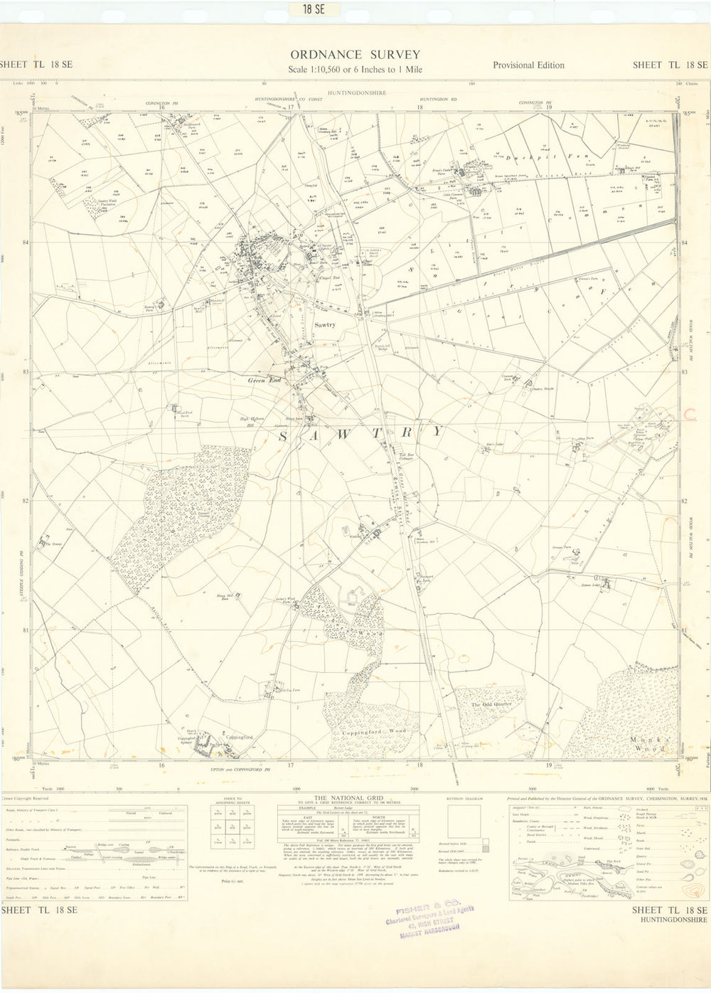 Ordnance Survey Sheet TL18SE Huntingdonshire Sawtry 1958 old vintage map chart