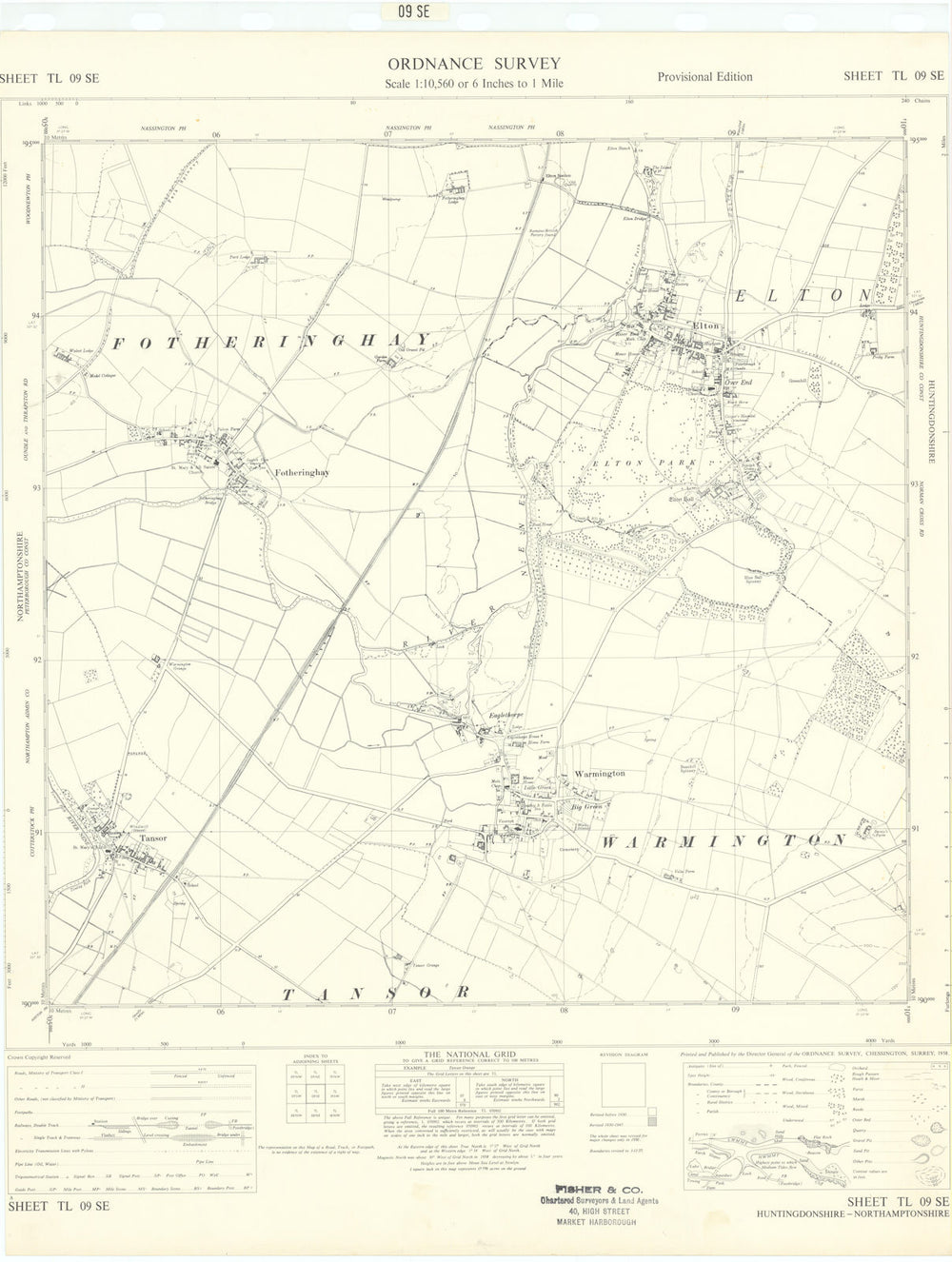 Ordnance Survey TL09SE Hunts Elton Warmington Fotheringhay Tansor 1958 old map