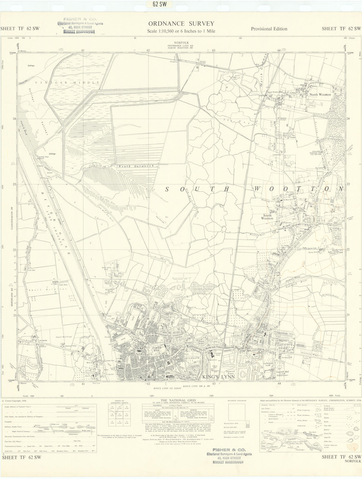 Ordnance Survey TF62SW Norfolk King's Lynn South Woottyon North Wooton ...