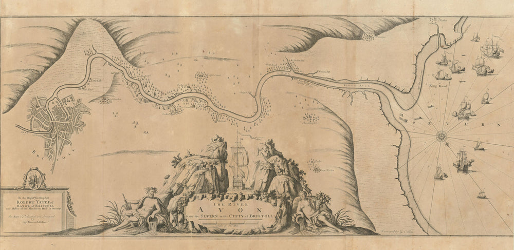 The River Avon from the Severn to the Citty of Bristoll. COLLINS 1693 old map