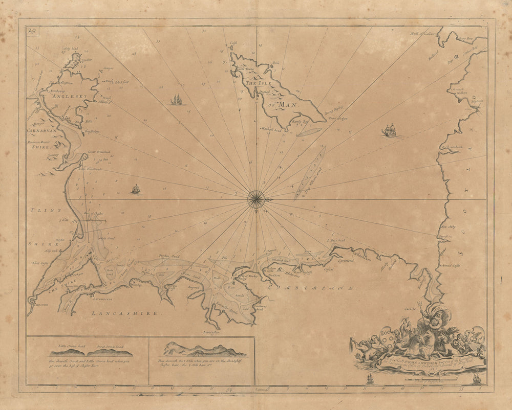 IRISH SEA chart. Lancashire Cumbria North Wales Isle of Man. COLLINS 1693 map