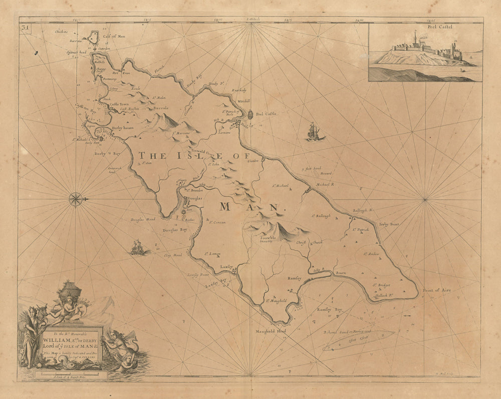 THE ISLE OF MAN sea coast chart. Douglas Ramsey Peel Castle. COLLINS 1693 map