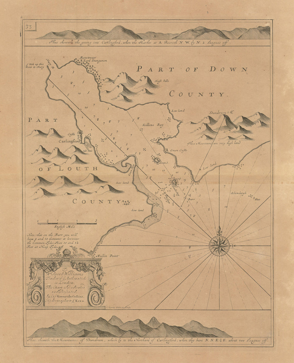 CARLINGFORD LOUGH sea chart. Louth Down Rostrevor Dundrum. COLLINS 1693 map