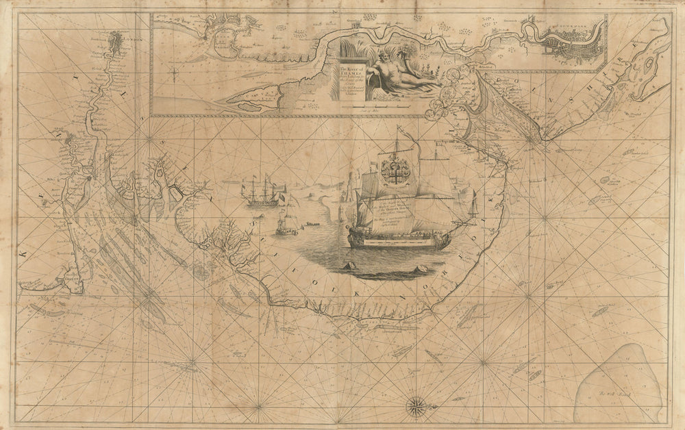 EAST COAST OF ENGLAND & THAMES ESTUARY from London to the Nore.COLLINS 1693 map