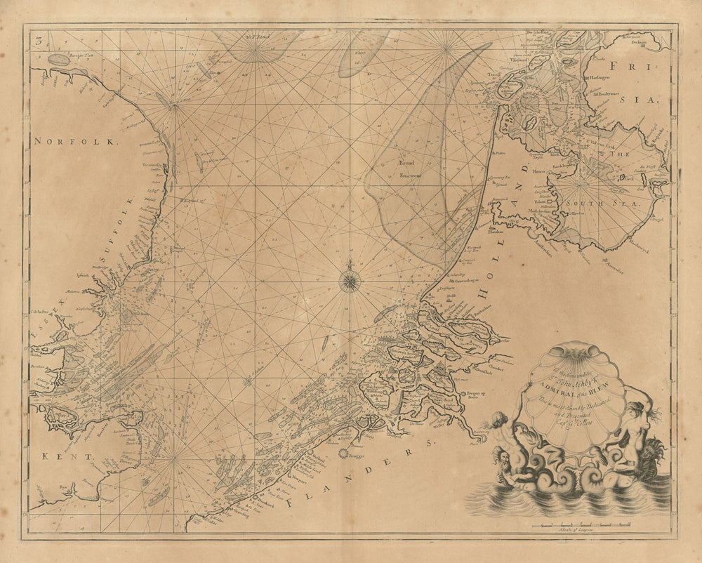 NORTH SEA coast chart. East Anglia Kent Holland Flanders. COLLINS 1693 old map