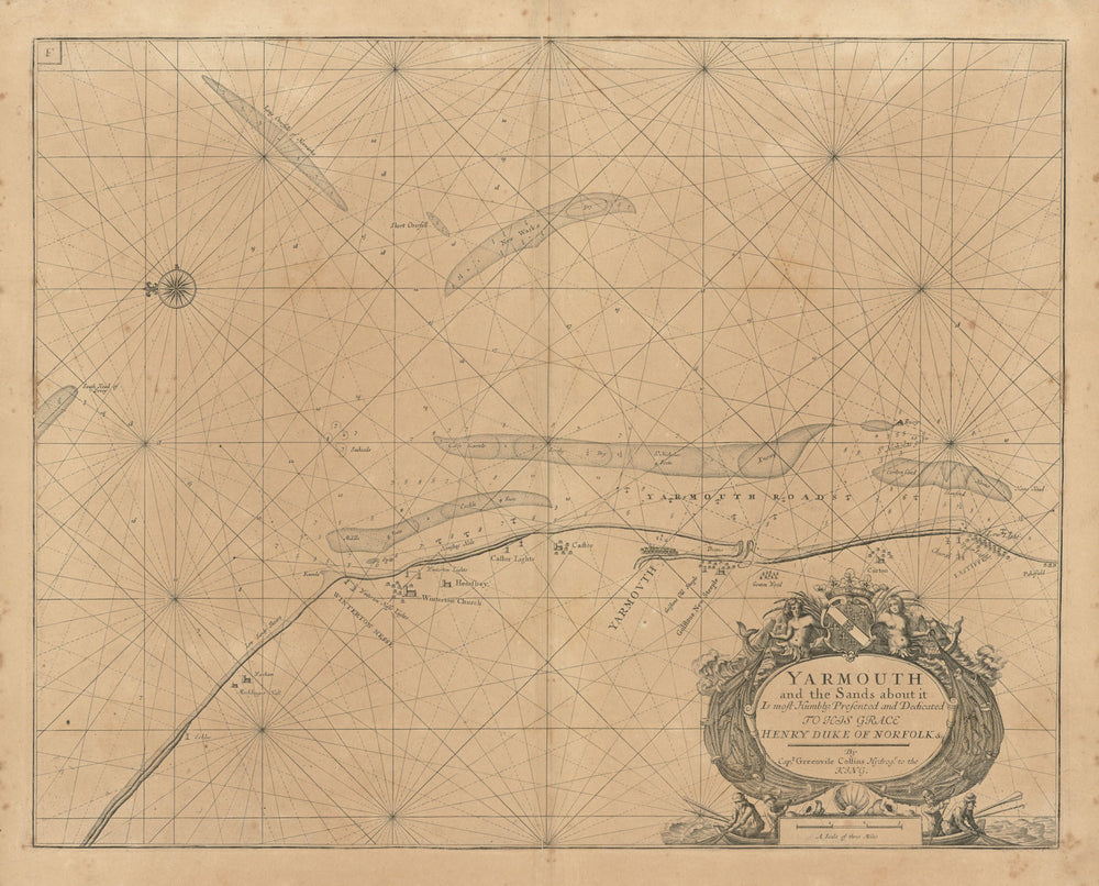 Great Yarmouth and the sands about it sea chart. Lowestoft. COLLINS 1693 map