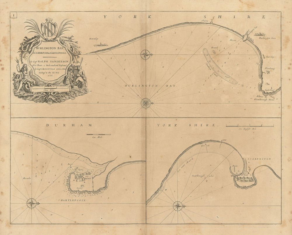 BURLINGTON BAY SCARBROUGH HARTLEPOOLE. Bridlington Scarborough. COLLINS 1693 map