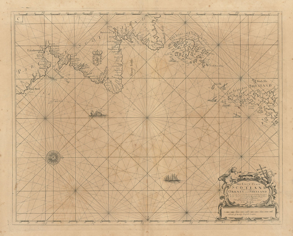 East Coast of Scotland, with the Isles of Orkney & Shetland. COLLINS 1693 map