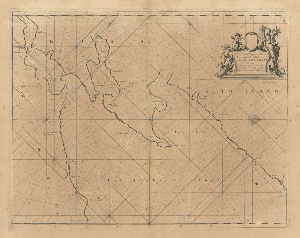 Firth of Murry. MORAY FIRTH sea chart Inverness Cromarty. COLLINS 1693 old map