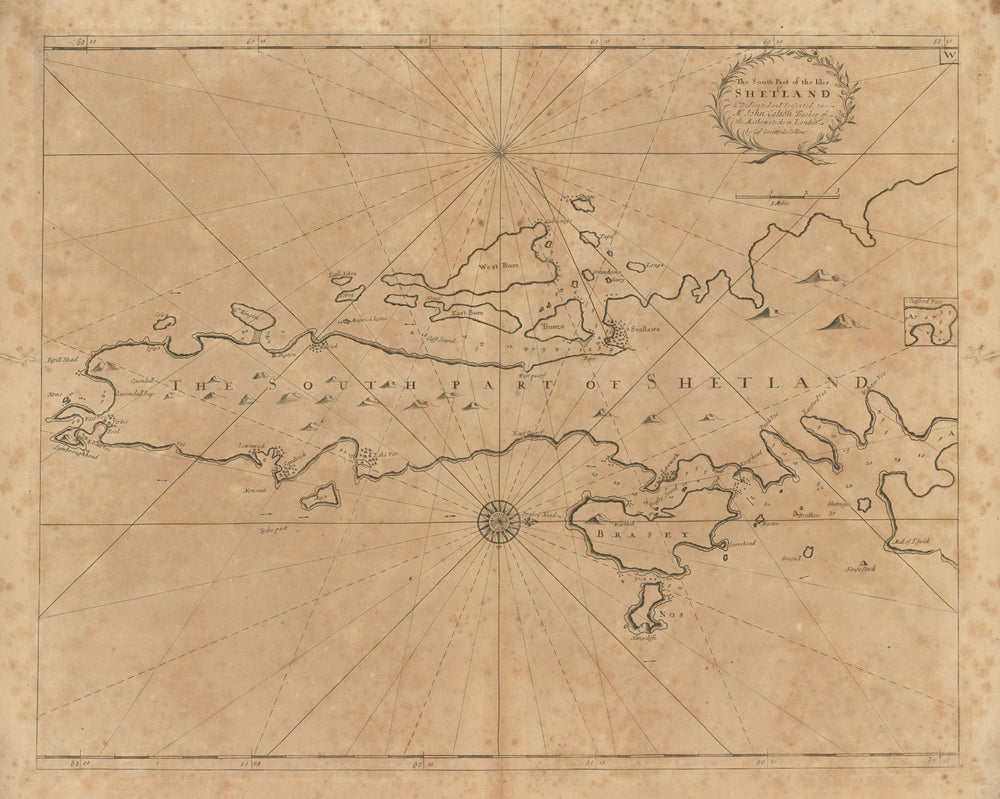 The South Part of the isles of Shetland sea chart. Lerwick. COLLINS 1693 map