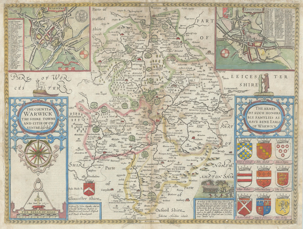 Counti of Warwick. Shire/county map by John Speed. Bassett/Chiswell edition 1676