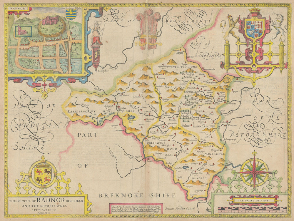 Countie of Radnor. Shire/county map by John Speed. Bassett/Chiswell edition 1676