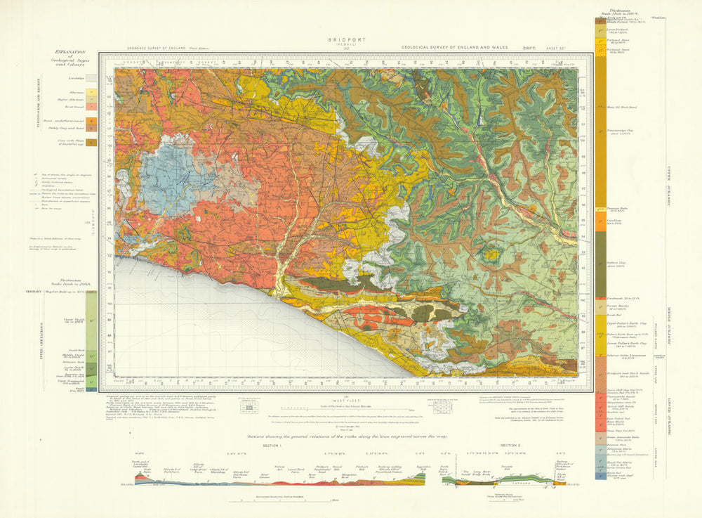 Bridport geological survey sheet 327 Dorset Jurassic Coast Chesil Beach 1962 map