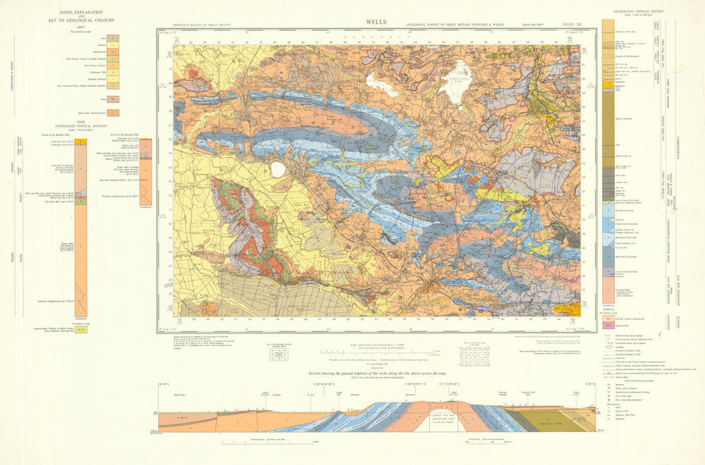 Wells geological survey sheet 280 Mendip Hills Somerset Levels Cheddar 1963 map
